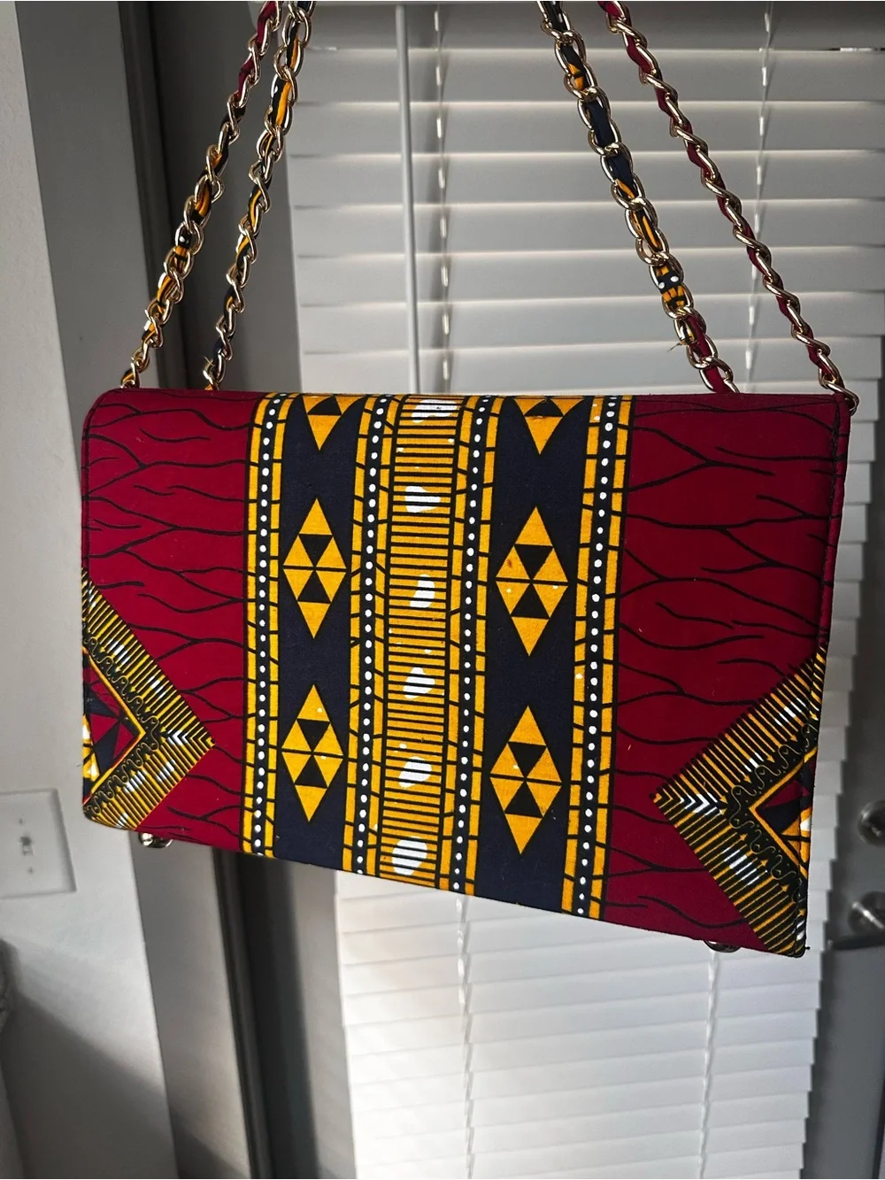 Isokenofe | African Print Shoulder Bag in Wine Red and Mustard